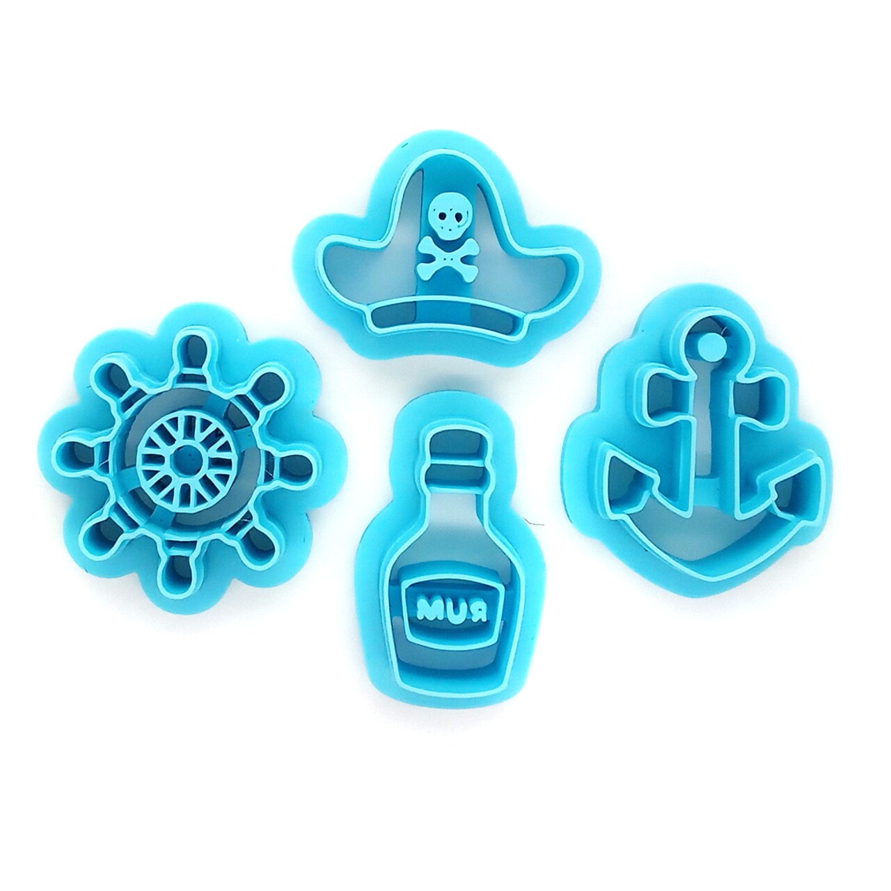 Pirate Clay Cutter Set, 4 pc, Hat Ship Wheel Anchor & Rum Bottle, Adorabilities